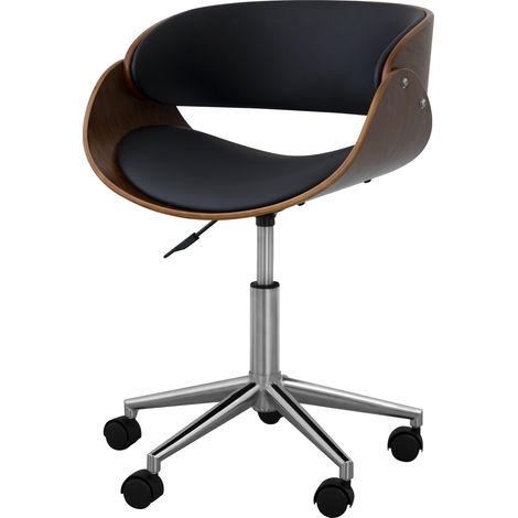 Teamson Home Valeria Curved Seat 360 voll drehbarer gepolsterter Home Office Schreibtischstuhl mit Lordosenstütze und verstellbarer Höhe Schwarz/Braun
