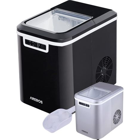 Arebos – Machine à glaçons professionnelle 12 kg/24 h – Production rapide 9 glaçons en 10-15 min – Réservoir 2,2 L – Silencieuse – 2 tailles de glaçons