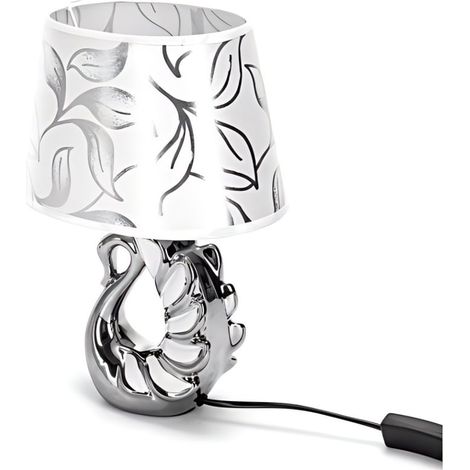 Lampe décorative céramique brillante sculpture cygne, douille E14, design moderne élégant pour intérieur (1/3)