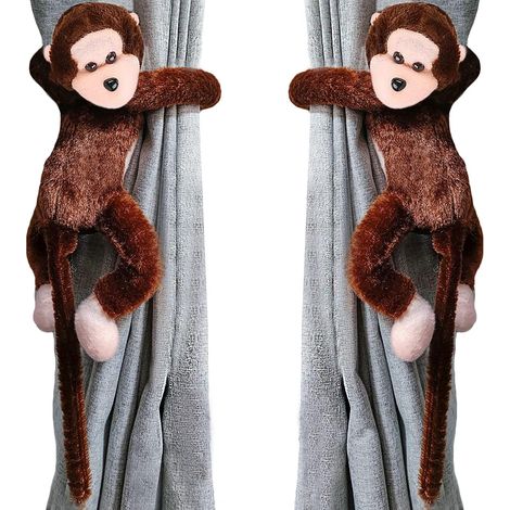 GROOFOO Lot de 2 Embrasse à Rideaux Mignon pour Chambre d'enfant Crochets de Rideau Singe Peluche Boucle à Rideaux Décoration de Fenêtre Accessoires Rideaux Embrasses Corde Pinces Rideaux(Dark Brown) (1/5)