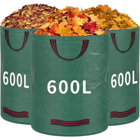 Très grande capacité de 600 L : ce lot contient 3 sacs à déchets de jardin réutilisables, chacun d'une capacité de 600 L (hauteur 100 cm x diamètre 85 cm). Parfait pour de grandes quantités de sacs (1/5)
