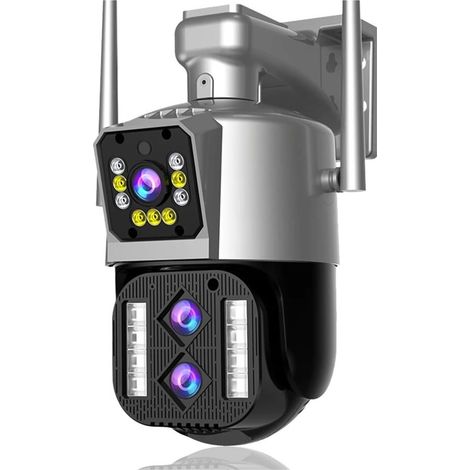 Caméra extérieure Double écran WiFi 12mp, Zoom 10X 6K, Trois objectifs, Suivi Automatique Humain, vidéosurveillance(12MP Add 128G Card) (1/5)
