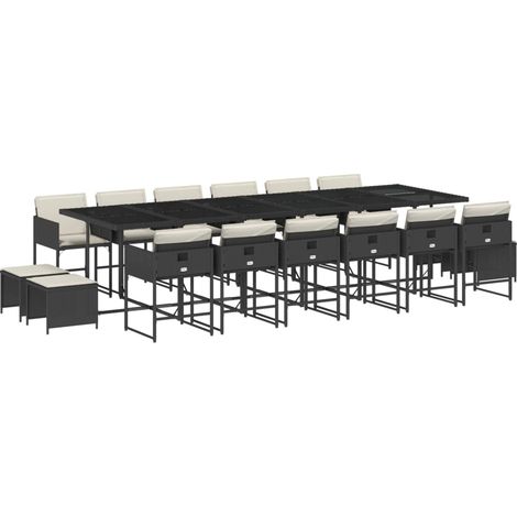vidaXL Set da Pranzo da Giardino 17 pz con Cuscini Nero in Polyrattan