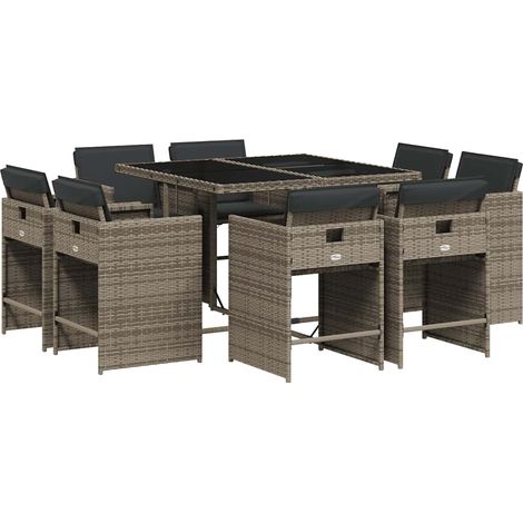 Maison Exclusive - Set comedor jardín 9 pzas y cojines ratán sint (1/5)