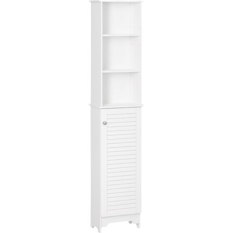 Meuble Colonne Salle de Bain 3 niches Placard Porte persienne 3 étagères MDF Panneaux de Particules Blanc (1/5)