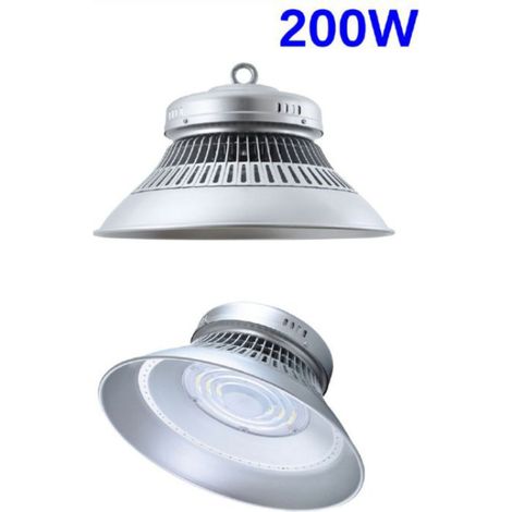 Faro Industriale Campana 200W Cappellone Silver Lampada Sospensione Luce Fredda