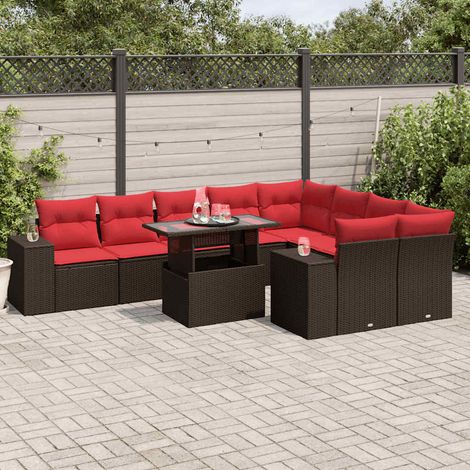 10-teiliges Gartensofa-Set mit Kissen, braun, Polyrattan (1/5)