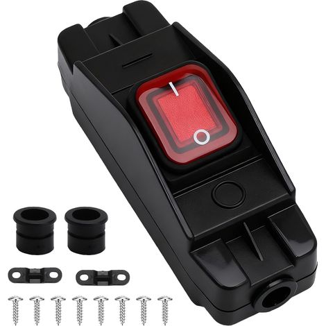 Interrupteur à bascule étanche IP66 230 V, 16 A, 250 V, 2 pôles, avec LED rouge, interrupteur en saillie, pour câble d'alimentation extérieur et grand courant (1/5)