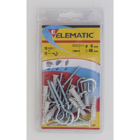 cf 10 pcs Chevilles Elematic EB / OA avec bord Cheville 6 mm avec vis A A"illet