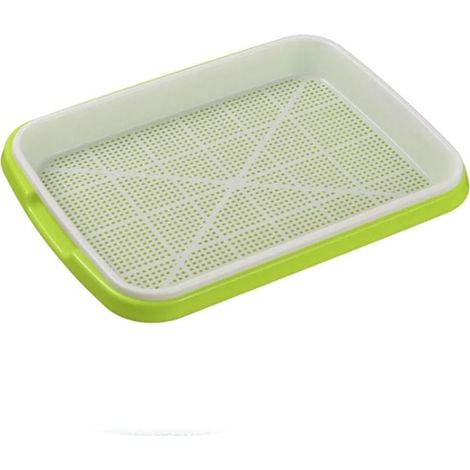 Bac de culture en plastique à double couche avec plateau de germination et réserve d'eau, idéal pour semis, fleurs, plantes, herbe de blé et micropousses (Vert)