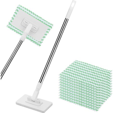 Mini Balais Nettoyer Sol avec 10 Chiffons en Microfibre Réutilisable, Balai à Clip avec Changement Automatique de Chiffon, Tête Rotative 360°, Balai Sec et Humide pour Sol, Mur, Salle de Bain, Cuisine (1/5)