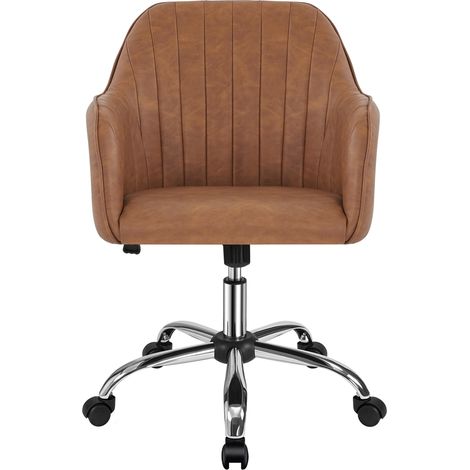 Yaheetech – Chaise de bureau pivotante 360° en simili cuir marron rustique – Dossier ergonomique – Hauteur d'assise réglable 46-55,5 cm – Capacité 136 kg