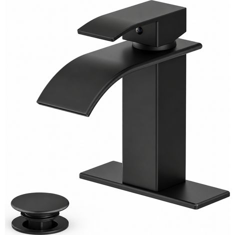 Mitigeur de lavabo cascade noir courbé naturel, robinet vasque salle de bain eau chaude froide modèle bas 300 g – Livraison gratuite