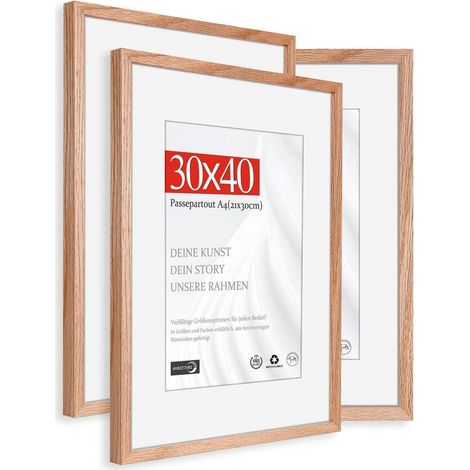Bilderrahmen 30x40cm Naturholz Eiche mit Passepartout 21x30cm, 3er Set (1/5)