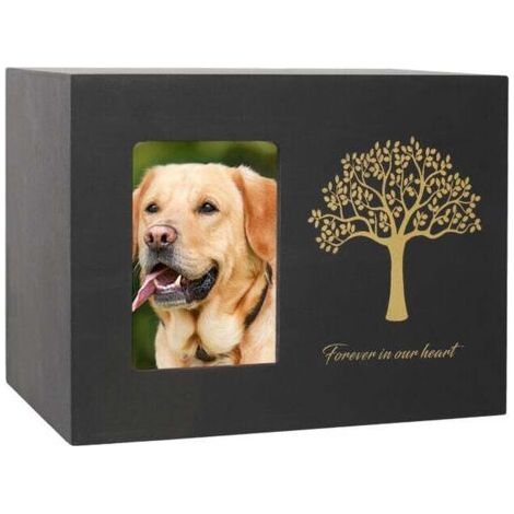 QORVA-Urne funéraire pour chien en bois noir – Taille 18 x 12,2 x 12,5 cm – Design ange chien – Pour cendres de chien de taille moyenne