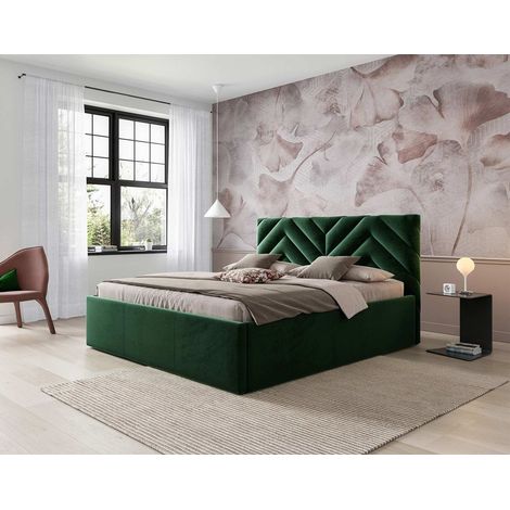 Santiago - lit coffre - 180x200 - sommier inclus - en velours - vert (1/4)
