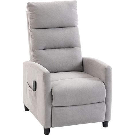 Poltrona Massaggiante e Reclinabile a 160° con Poggiapiedi e Telecomando, 66x91x108 cm, in Ciniglia Grigio Chiaro (1/5)