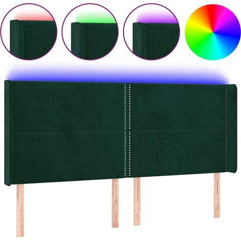 Testiera Testata del letto a LED Verde Scuro 203x16x118/128 cm in Velluto (1/5)