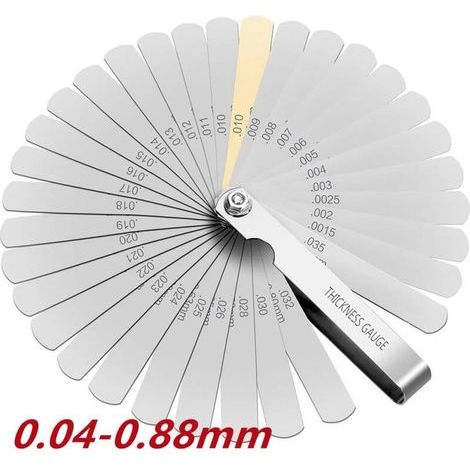 Precision Thickness Gauges with 32 Blades and Metric (Imperial) Markings for Measuring Clearance Width (Thickness) Sizes and Gap Width (1/4)
