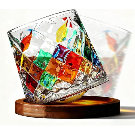 Glas Becher mit buntem Diamant-Muster – 275 ml Whiskybecher, farbenfroher Kristallglasbecher für Whisky, Rum & Cocktails, einzigartiges Geschenk für Design-Liebhaber, 8,8 x 8,5 cm (1/5)
