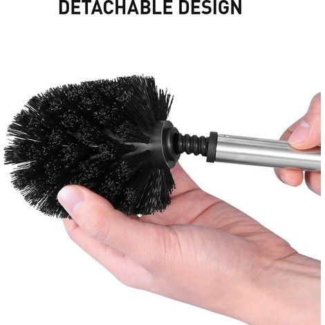 3-teiliges WC-Bürsten-Set aus Kunststoff mit Edelstahlgriff (Schwarz + Silber) (1/4)