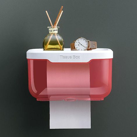 Porte-papier toilette avec boîte de rangement - Rose (1/4)