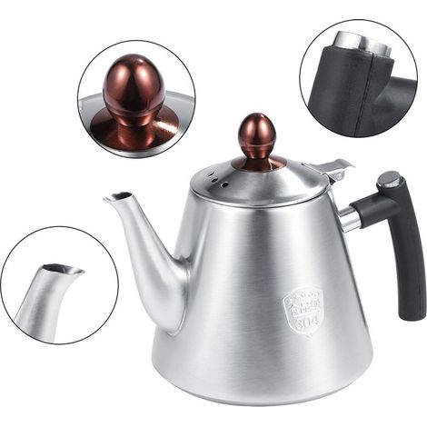 Bouilloire Inox 1,2L pour Thé et Café, Poignée Résistante à la Chaleur, Finition Mate (1/5)