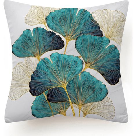 Housse de coussin décorative à motif géométrique végétal, verte et dorée (1/5)