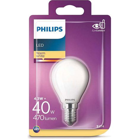 PHILIPS Lampadina LED Sferica E14 4.3W 470lm 2700K Luce Calda 4.5x8.2cm (1/10)