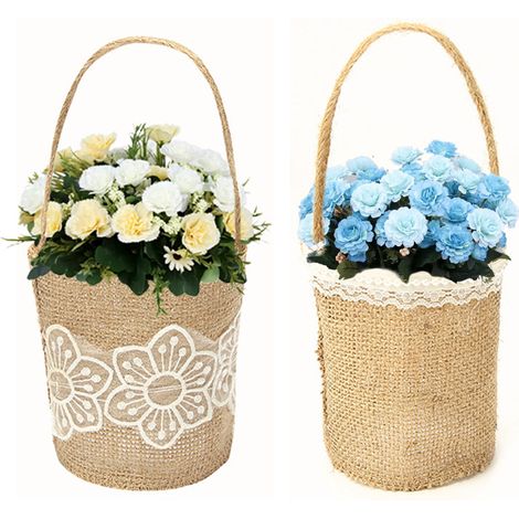 Panier à fleurs en jute, panier de demoiselle d'honneur rétro européen, panier à bonbons de mariage fait main (1/5)