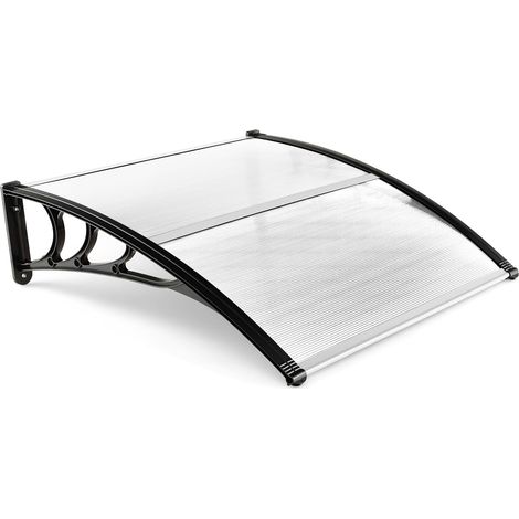 GOPLUS Auvent Porte d'Entree 102x99CM avec Protection Solaire, Résistant au Vent avec Panneau Revêtu à Double Couche et Support en ABS, Capacité de Poids Max 20KG (Transparent,102x99x28CM) (1/5)