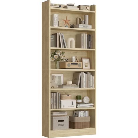 Yaheetech Libreria a 7 Ripiani, Scaffale in Legno con Ripiani Regolabili, 60 x 24 x 183 cm, Libreria Verticale Salvaspazio per Soggiorno, Cameretta, Studio, Ufficio, Rovere Chiaro