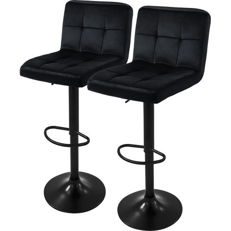 ML-Design Set di 2 Sgabelli da Bar Rivestimento in Velluto Nero Sedia da Bancone Regolabile in Altezza 63-83 cm Girevole a 360° Sgabello Alto da Cucina Imbottito con Schienale e Poggiapiedi (1/5)