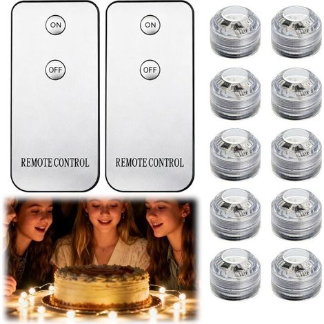 Ensemble de 10 lampes LED submersibles et étanches à lumière blanc chaud, comprenant 2 télécommandes, idéales pour les aquariums, les spas, les bassins, les fêtes et les mariages.