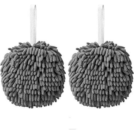 Lot de 2 essuie mains en chenille avec boucles de suspension, serviettes de salle de bain, chiffons à séchage rapide pour le nettoyage, serviettes