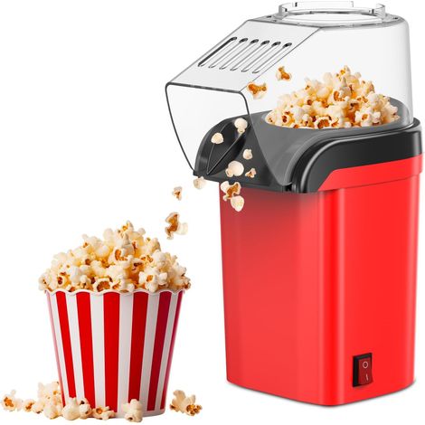 1200W Popcornmaschine, Heißluft-Popcornmaker, Elektrischer Popcornmaker, Ein-Knopf-Bedienung, Fertig in 3 Minuten, Ölfrei, für Filmabende