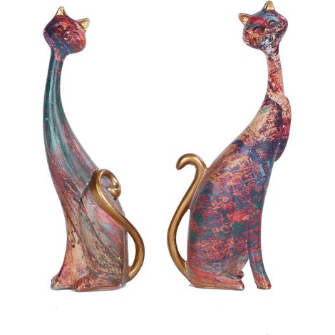 Lot de 2 figurines de chats en résine pour décorer les espaces de vie. (1/5)