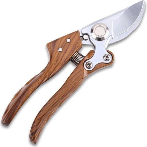 Professionelle manuelle Gartenschere: Gartenschere für Rasenmäher mit Holzgriff, 200 mm lange Gartenschere mit scharfer SK5-Klinge zum Schneiden von Ästen und Blüten