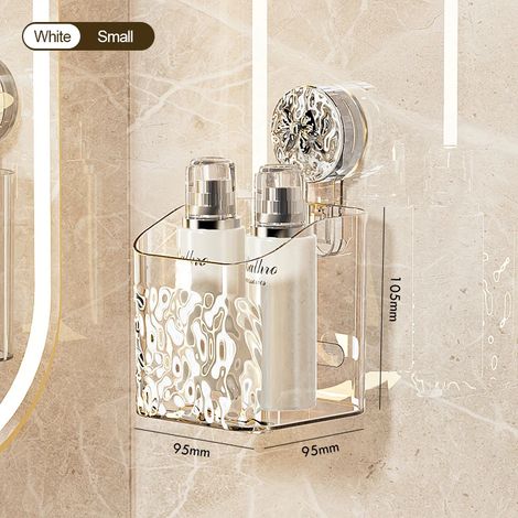 (Blanc 1-M) Étagère de rangement pour salle de bain, panier de rangement mural à ventouses, motif vague d'eau, non perforé, pour produits de rangement à domicile (1/5)