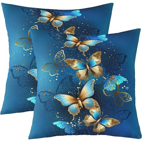 Fille Papillon Caractéristique Taie d'oreiller 60x60 Lot de 2,Le Papillon Volant Hold Taie d'oreiller pour Enfants et Adolescents,Bleu Or Ombre Taie d'oreiller,Paillettes de Marbre Housse de Coussin (1/5)
