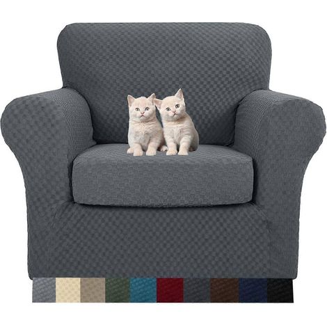 Lot de 2 housses de chaise jacquard avec accoudoirs, ultra-extensibles et antidérapantes, idéales pour le salon et les animaux domestiques (chiens, etc.). Protection élastique pour canapé et fauteuil. (1/3)