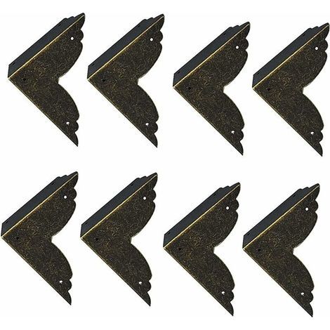 Protège-angles décoratifs vintage en fer forgé – Lot de 8 pièces bronze, dimensions 70 × 70 × 20 mm, pour meubles et coffrets en bois (1/5)