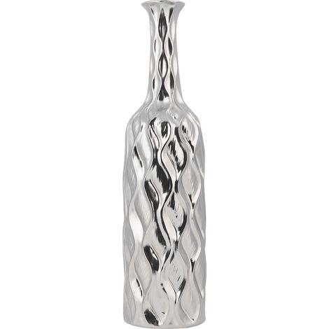 Florero de gres plateado con forma de botella moderno glam Bassania
