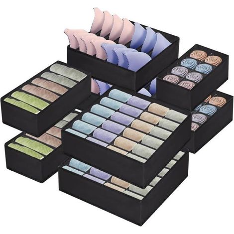 Set mit 8 Wäscheschubladen-Organizern, Aufbewahrungsboxen aus Vliesstoff für BHs, Slips und Socken, schwarz (1/5)