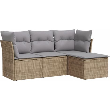Salon de jardin avec coussins 4 pcs beige résine tressée (1/3)