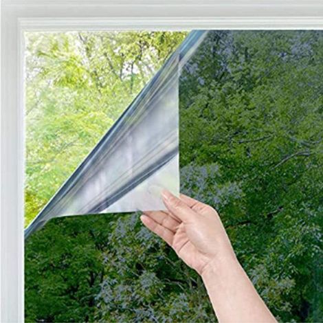 Film isolant pour vitrage réfléchissant, film miroir sans tain anti-UV, protection solaire fenêtre, adhésif argenté, blocage chaleur et rayons UV, usage intérieur. (1/3)