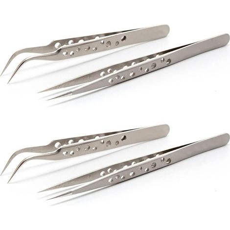 4pcs Pince de precision,Pince à Epiler de Précision,Pince brucelle 2 droites 2 courbes,Pince electronique,Pincettes de précision,Antistatiques,Acier Inoxydable,pour Réparation,DIY