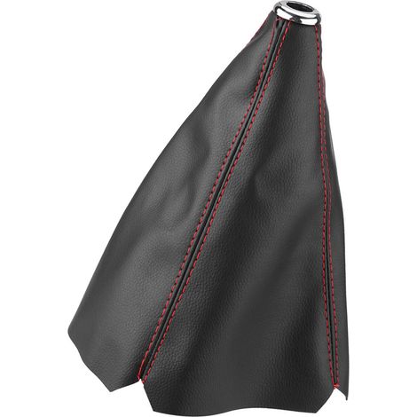 Manchon de levier de vitesse universel noir brillant PU cuir, surpiqûres rouges, gaine de levier (1/5)
