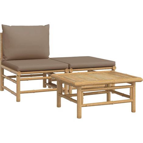 Salon de jardin 3 pcs Mobilier de jardin avec coussins taupe bambou (1/5)