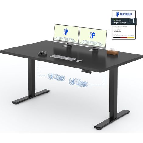 FlexiSpot Bureau Assis Debout Une Pièce 2 Mot 160×80. Noir+Noir